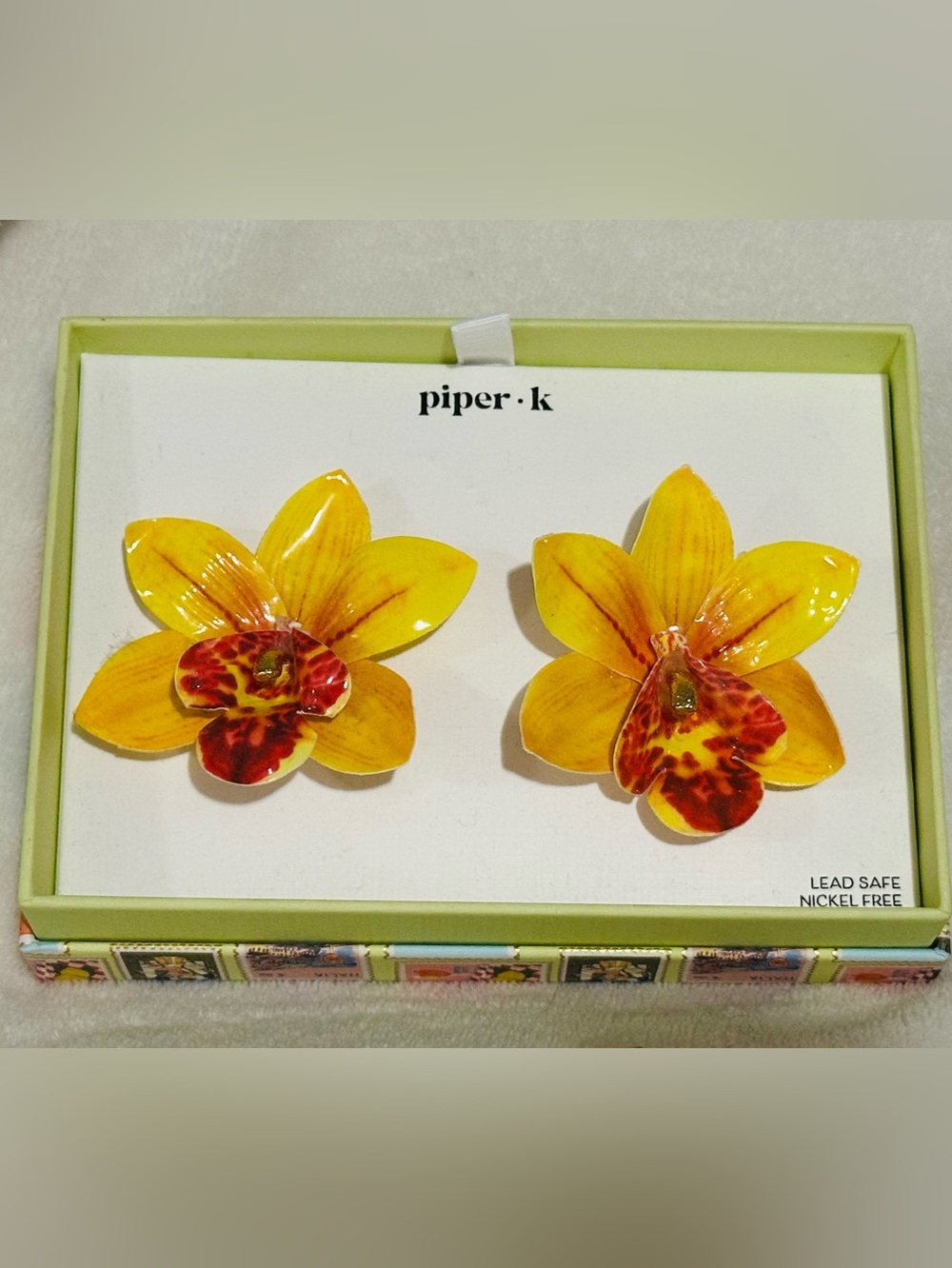 Piper K Yellow Orchid Earrings – Tropical Flower Statement Studs